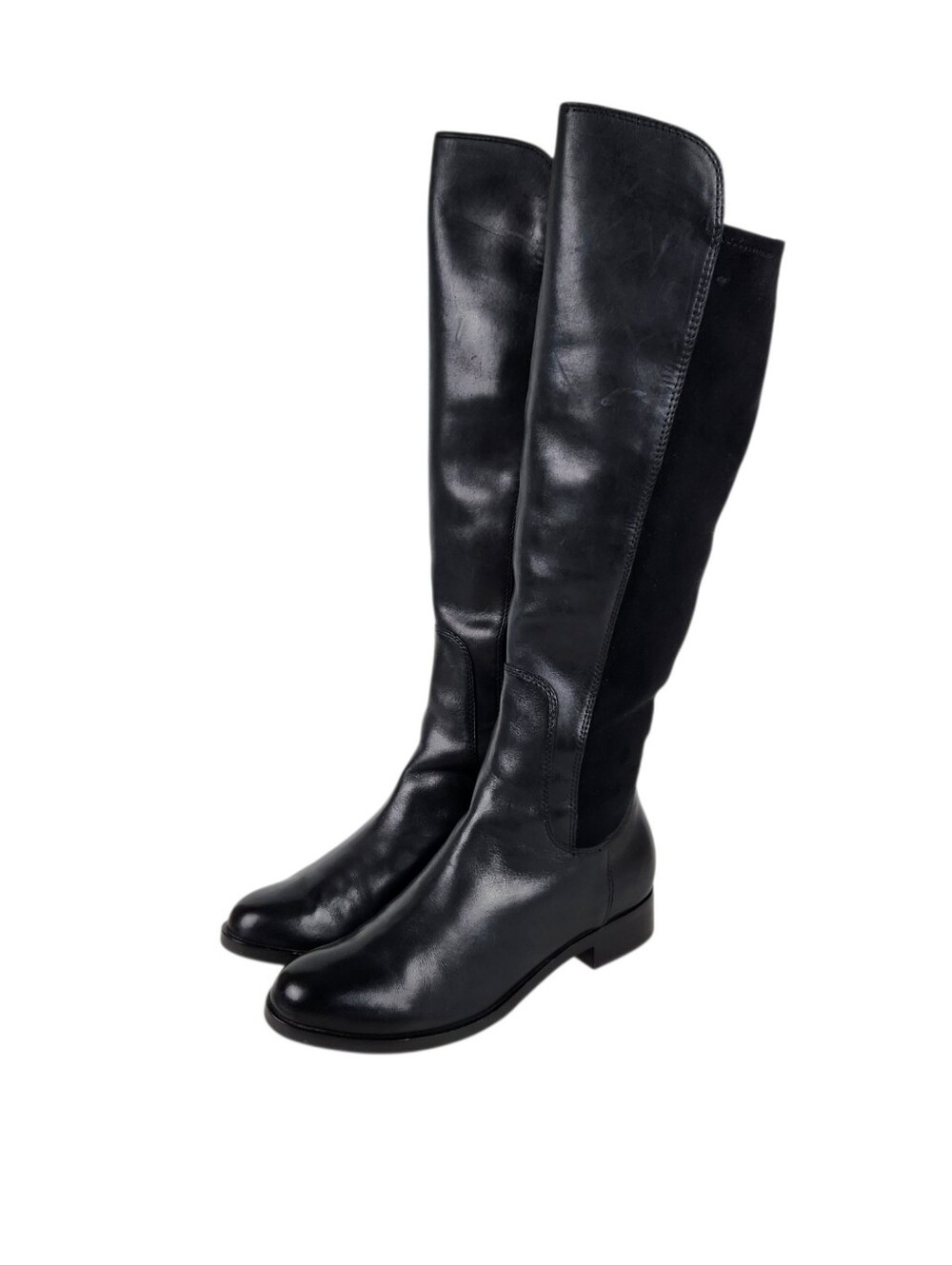 Cole Haan Nike Air Whitley Black Leather Suede Riding Boot Low Heel Size 7.5